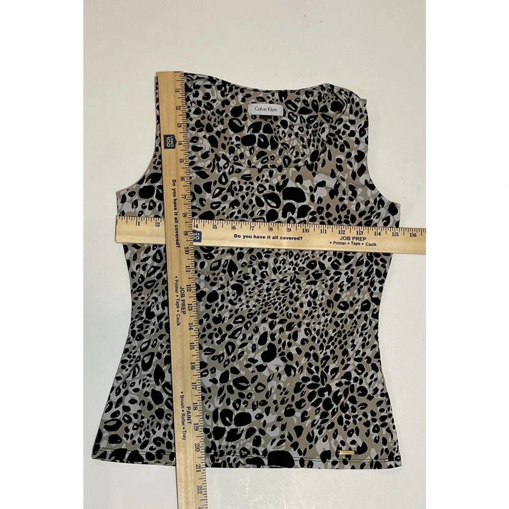 CALVIN KLEIN Women’s XS Tank Shell Animal Print Black Tan Polyester Spandex - Picture 4 of 6